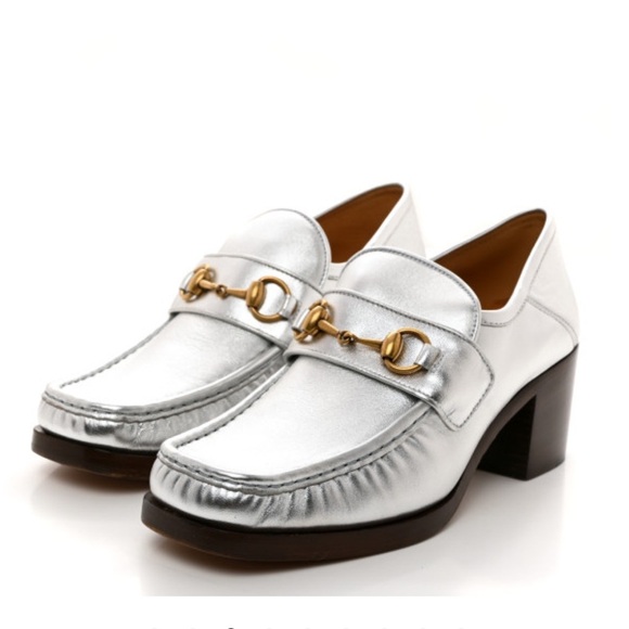 SOLD - GUCCI $795 NIB NWT Galassia GG Marmont Fringe 50mm Loafer Pumps Argento - Picture 2 of 9